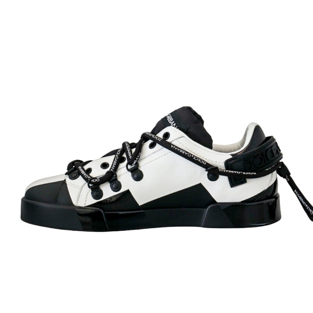 DOLCE & GABBANA 💎 Leather Black White Lace Designer Sneakers Shoes EU 42 - Picture 3 of 5